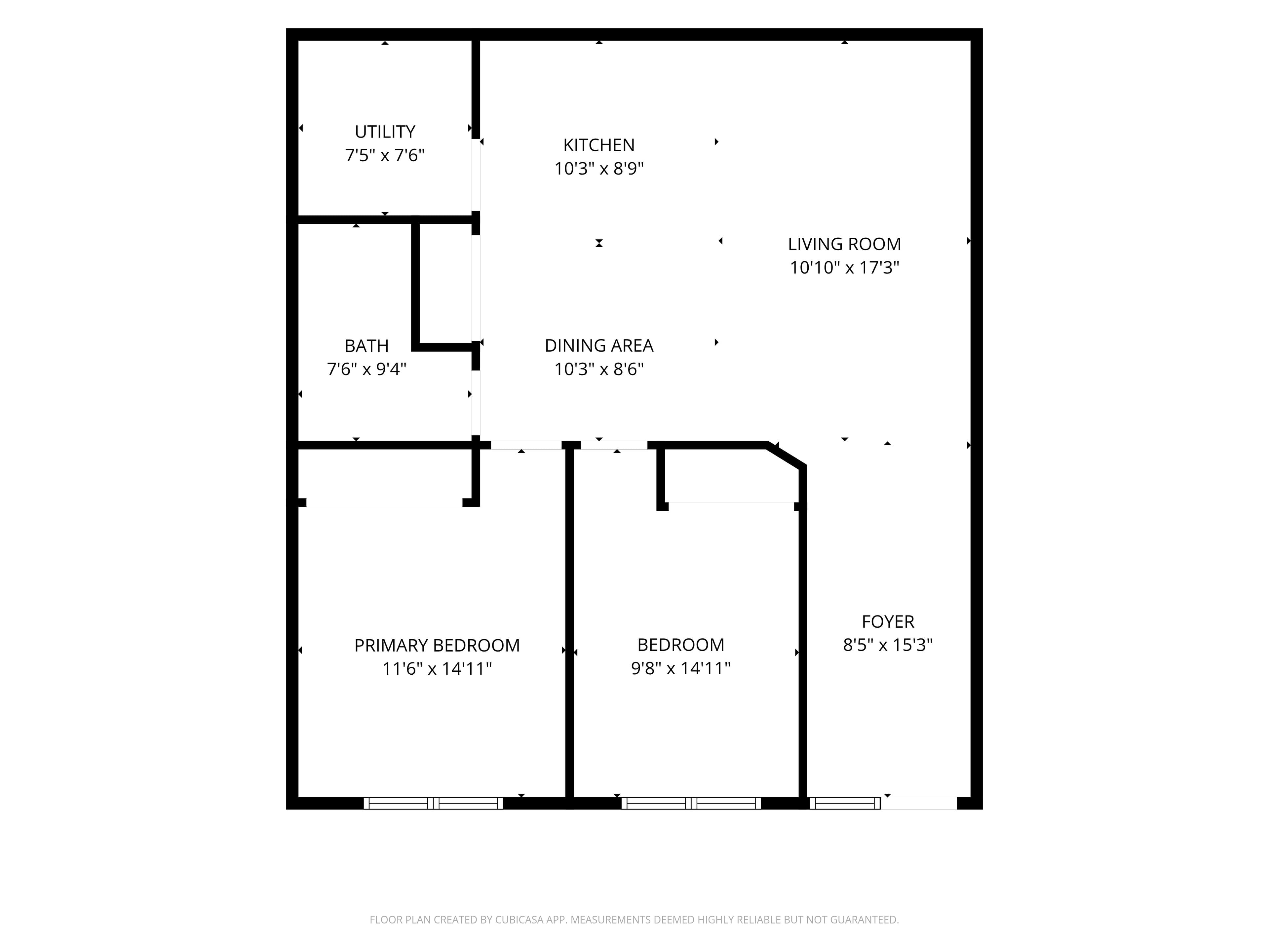 Dimensioned two-bedroom floor plan for Tillson Woods Unit 22.