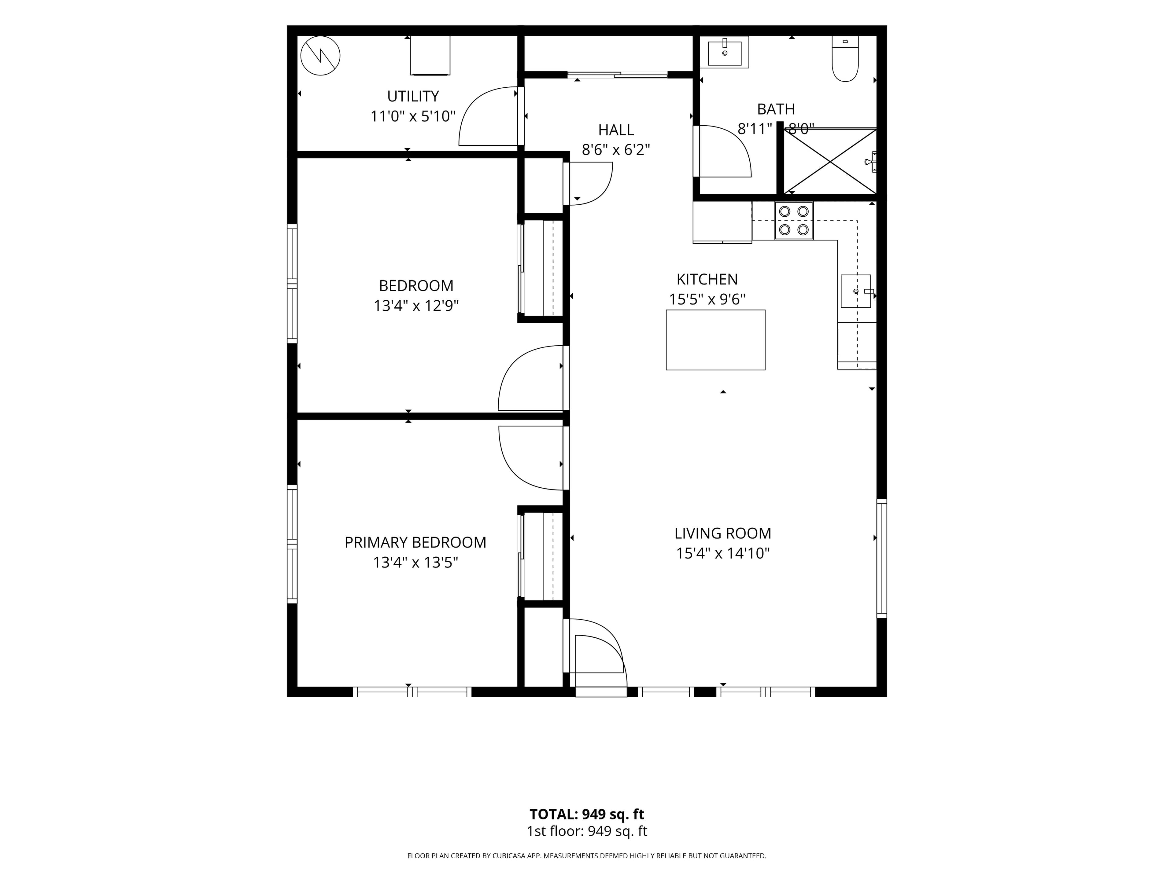 Dimensioned two-bedroom floor plan for Tillson Woods Unit 32.