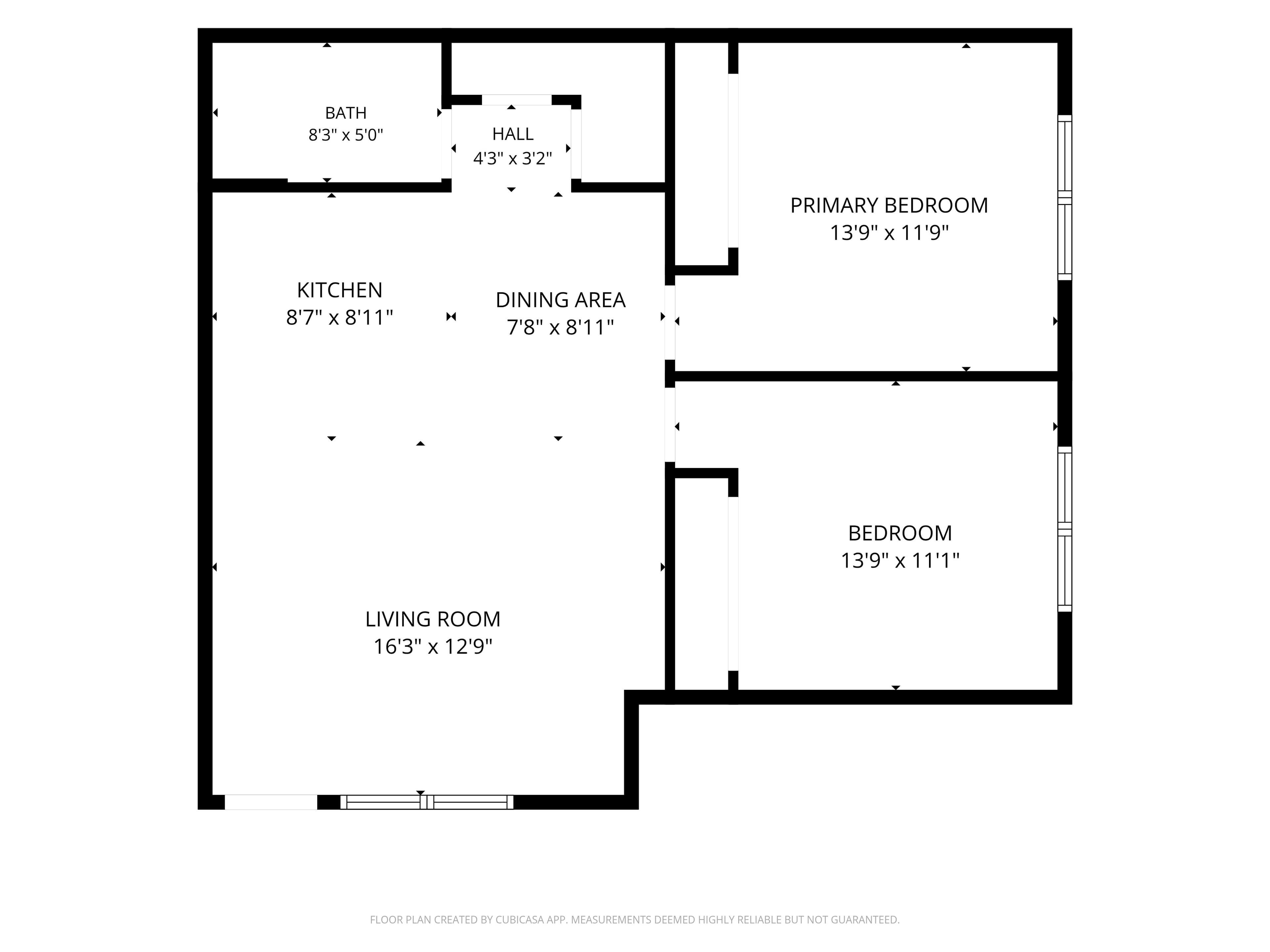 Dimensioned two-bedroom floor plan for Tillson Woods Unit 10.