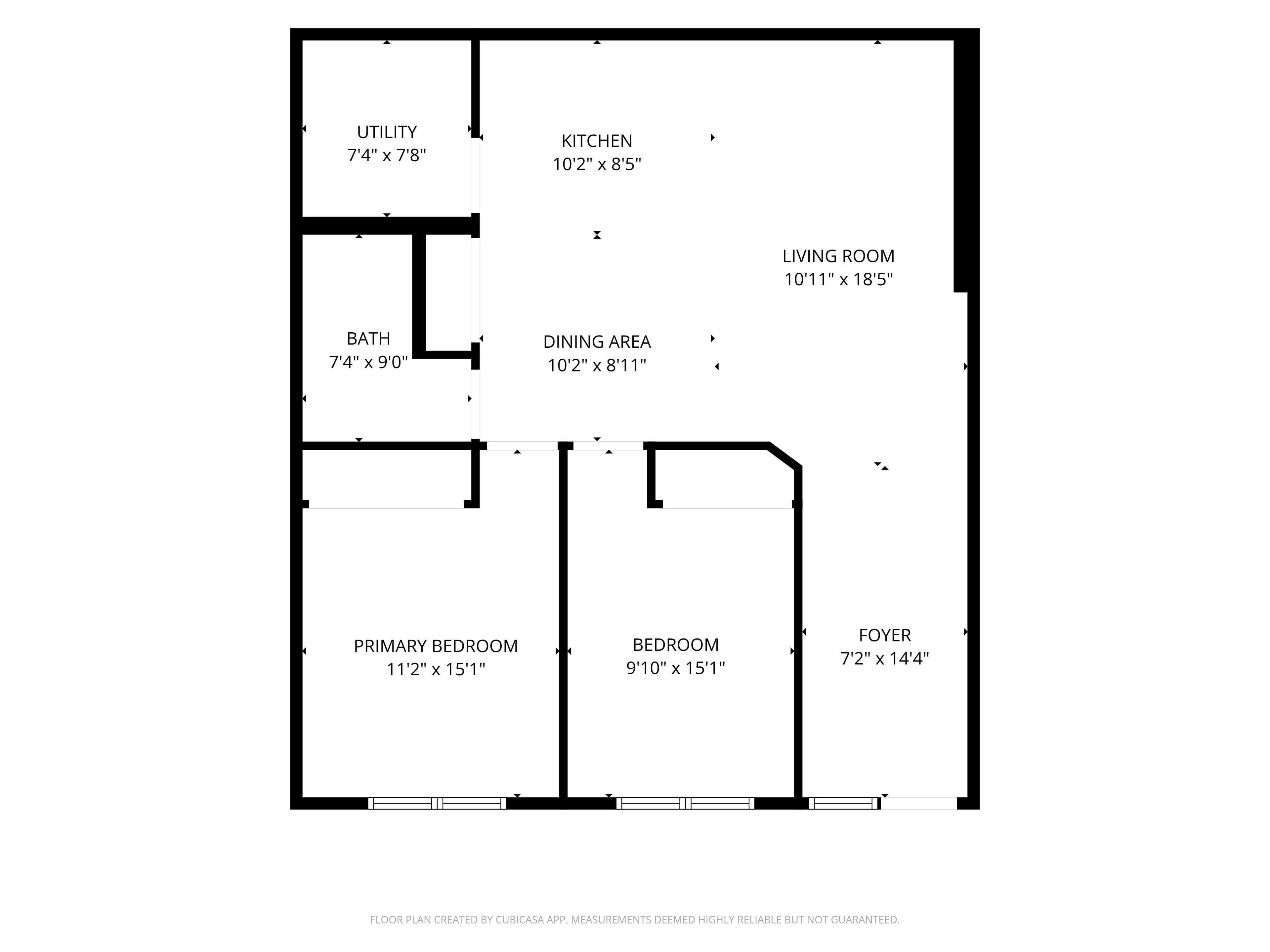 Dimensioned two-bedroom floor plan for Tillson Woods Unit 18.