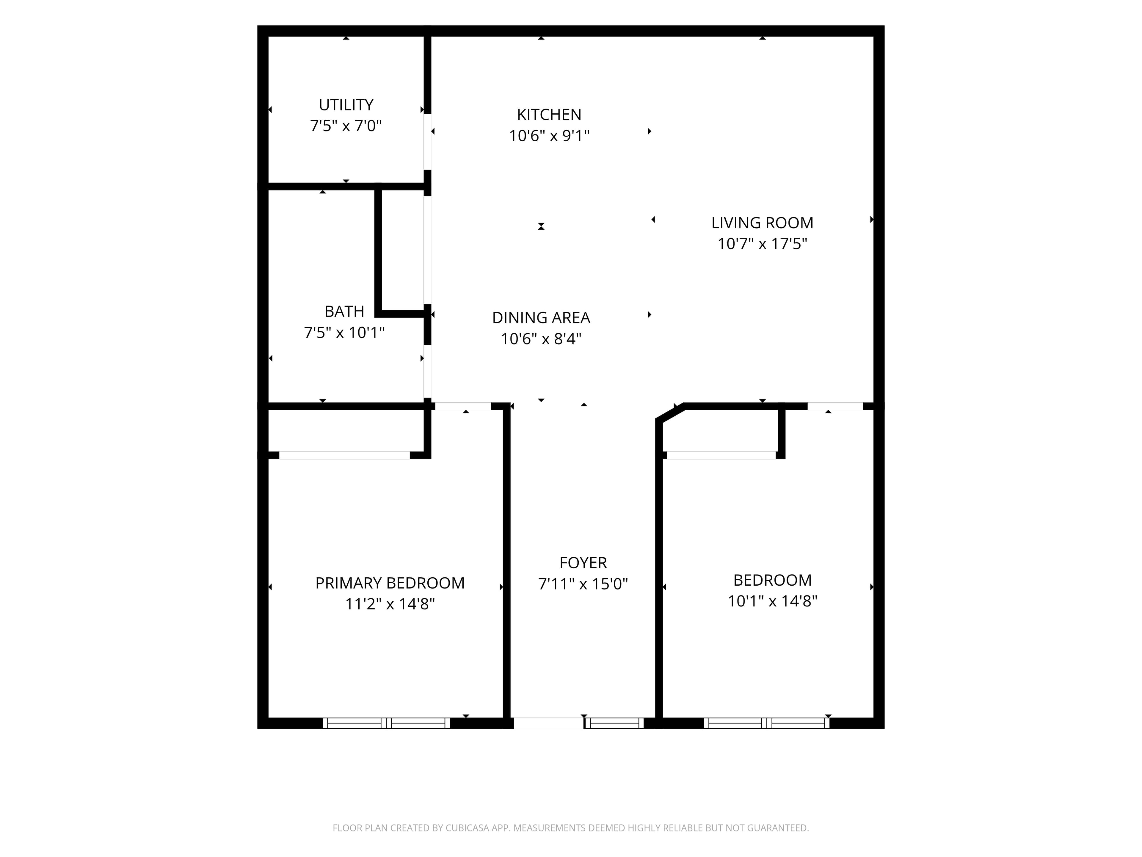 Dimensioned two-bedroom floor plan for Tillson Woods Unit 26.