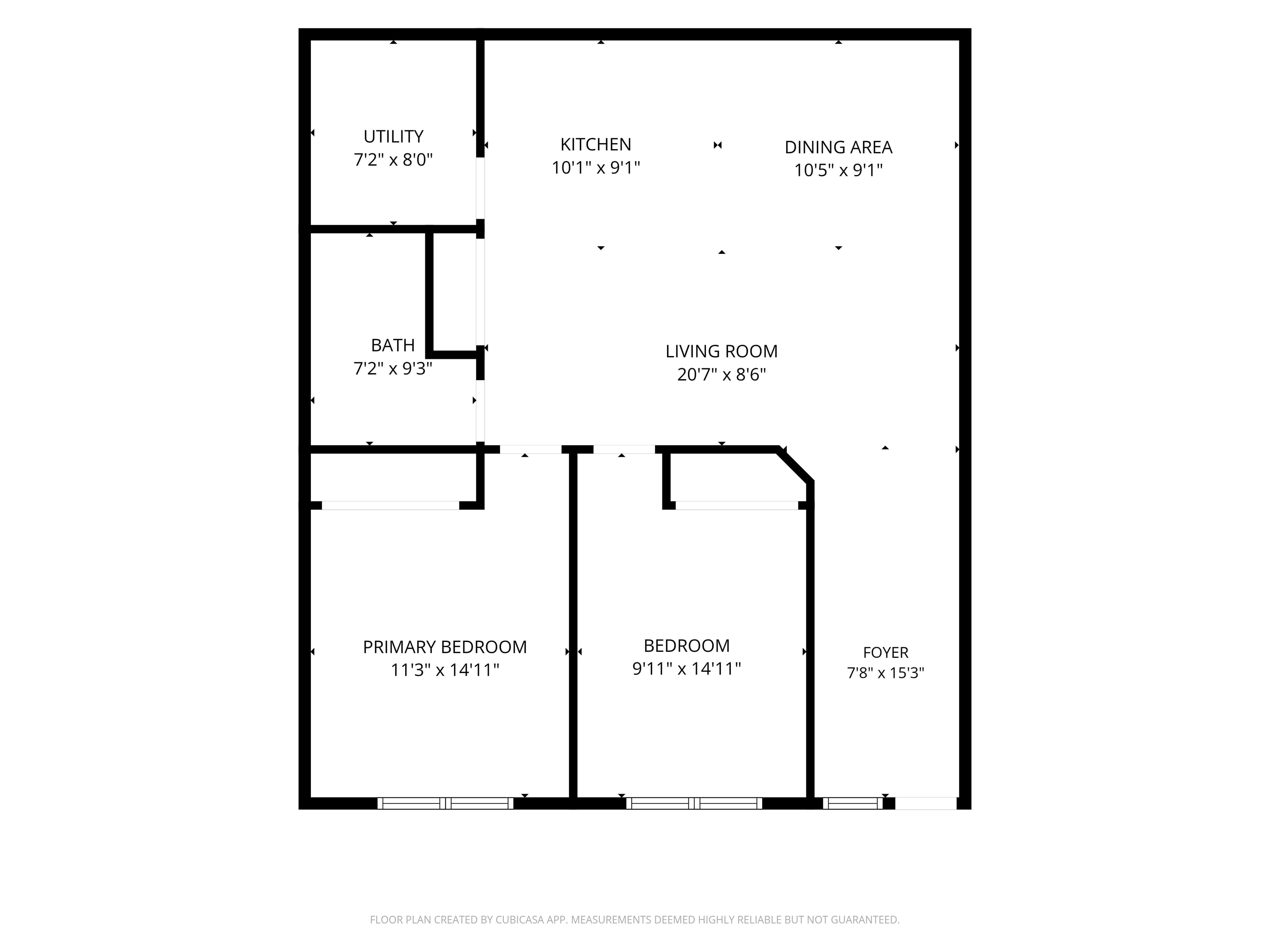 Dimensioned two-bedroom floor plan for Tillson Woods Unit 27.