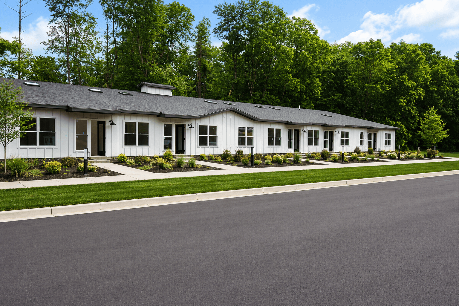 Concept view of single level residence row at Tillson Woods.