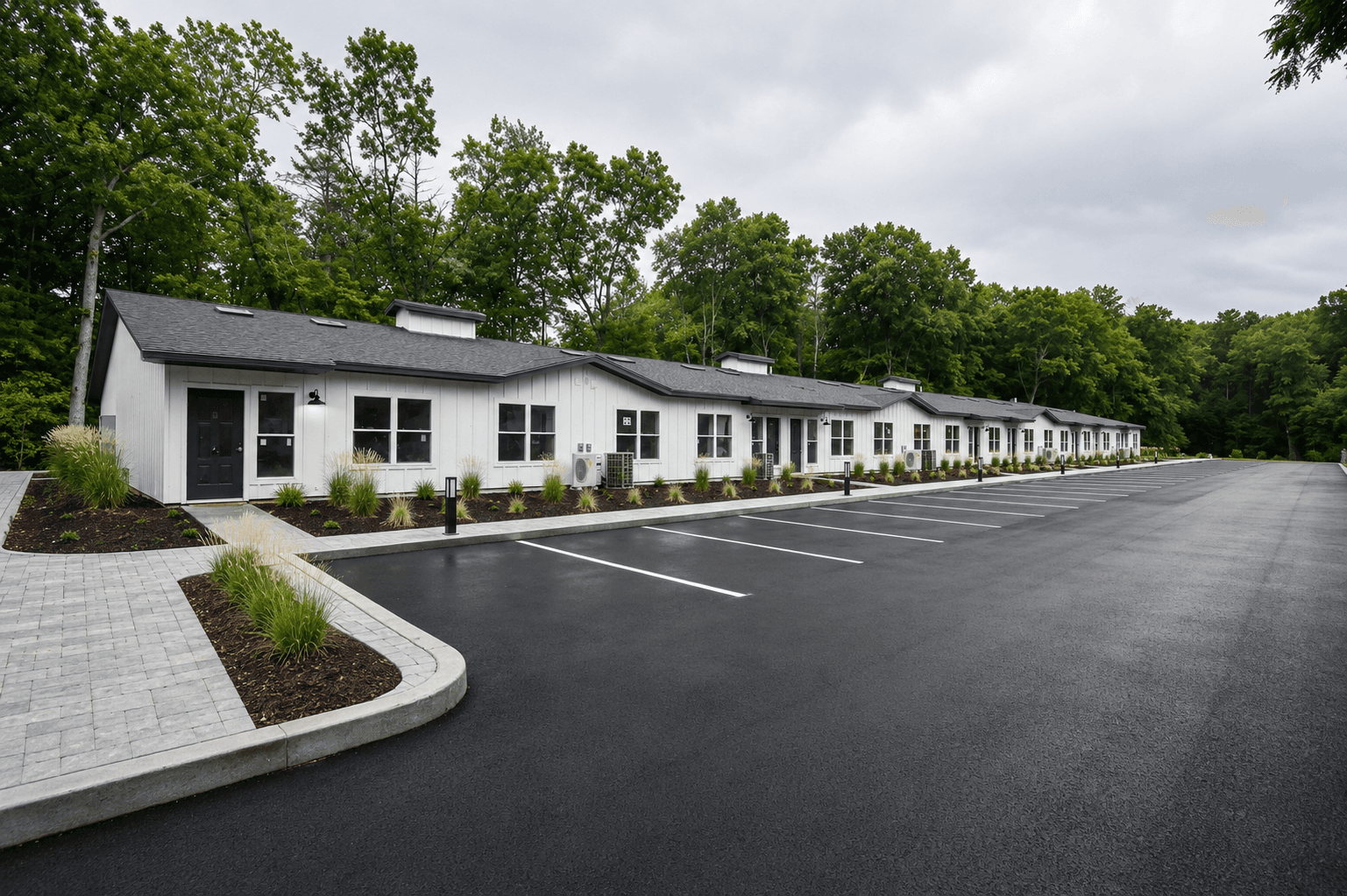 Concept view of single level residence row parking at Tillson Woods.