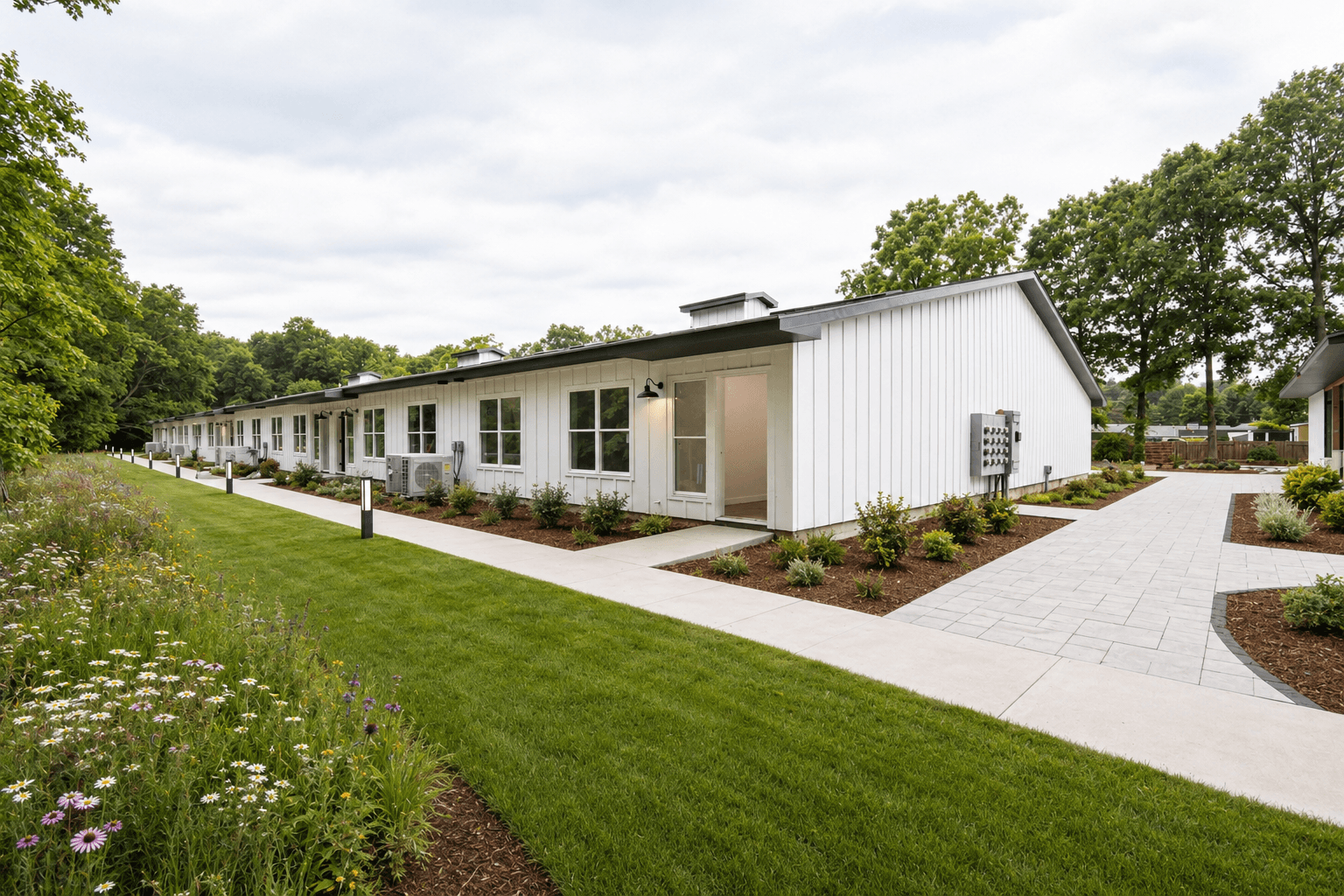 Concept view of single level residences and grounds at Tillson Woods.